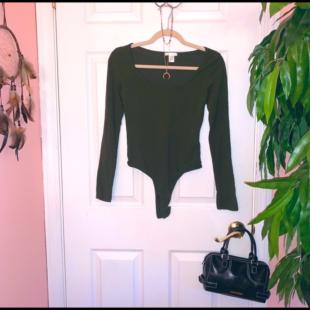 Hunter Green Scoop-Neck Long Sleeved One-Piece